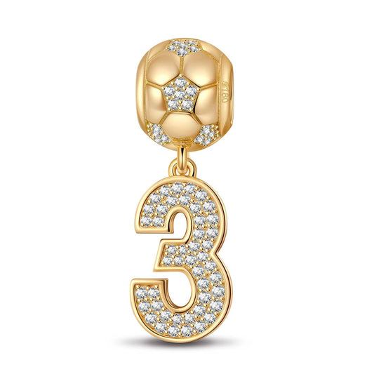 gona- Number Three Tarnish-resistant Silver Dangle Charms In 14K Gold Plated