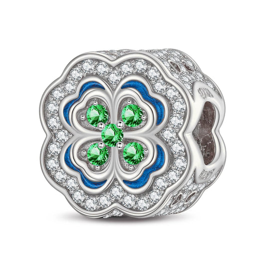 gona- Lucky Clover Tarnish-resistant Silver Charms With Enamel In White Gold Plated