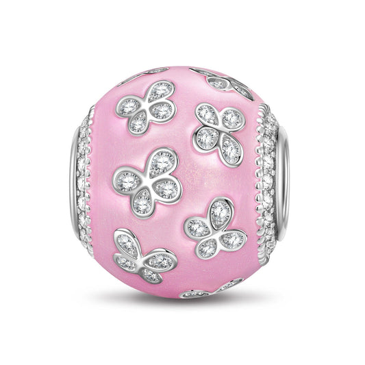 gona- Pink Butterfly Paradise Tarnish-resistant Silver Charms With Enamel In Silver Plated