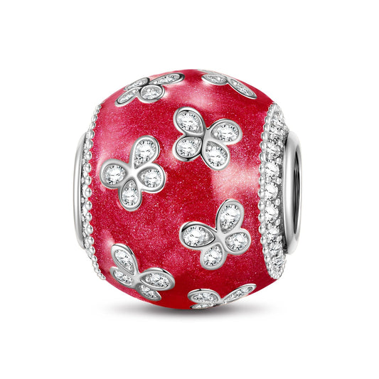gona- Red Butterfly Tarnish-resistant Silver Charms With Enamel In White Gold Plated