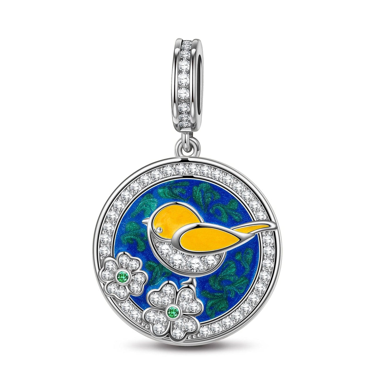 Spring Chanting Tarnish-resistant Silver Dangle Charms With Enamel In White Gold Plated
