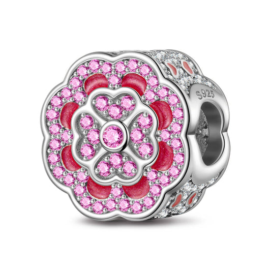 gona- Lucky Flower Tarnish-resistant Silver Charms With Enamel In White Gold Plated