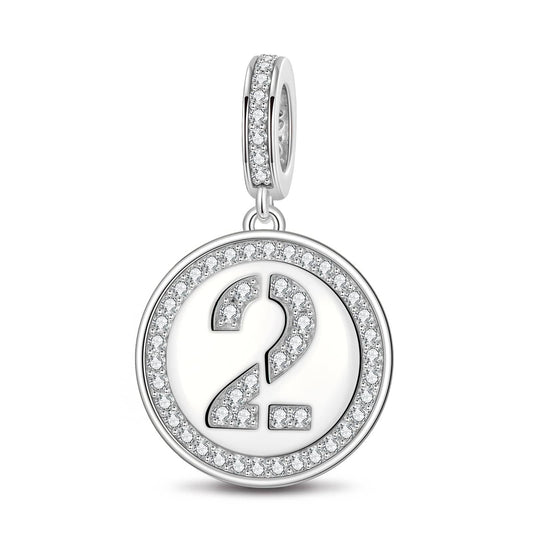 gona- Number Two Tarnish-resistant Silver Dangle Charms In White Gold Plated