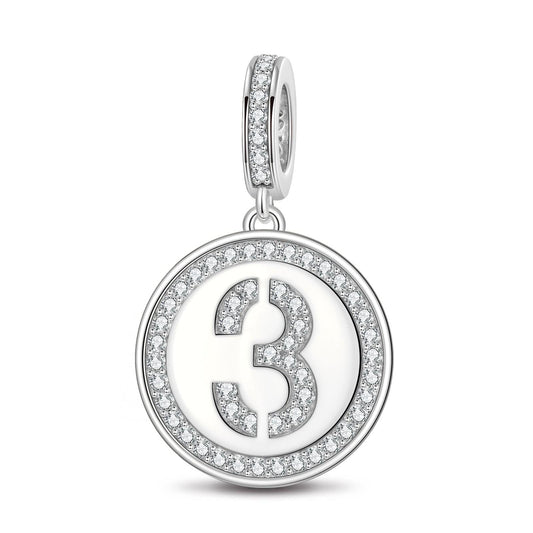 gona- Number Three Tarnish-resistant Silver Dangle Charms In White Gold Plated