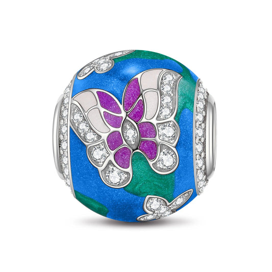 gona- Wisteria Butterfly Dance Tarnish-resistant Silver Charms With Enamel In White Gold Plated