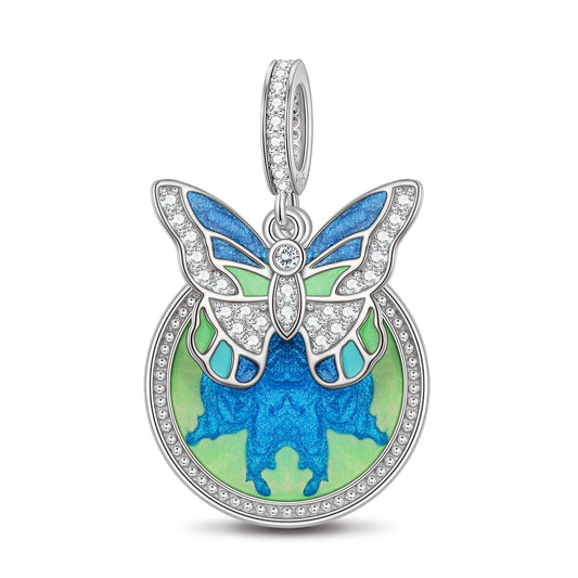 gona- Green Summer's Butterfly Tarnish-resistant Silver Dangle Charms With Enamel In White Gold Plated