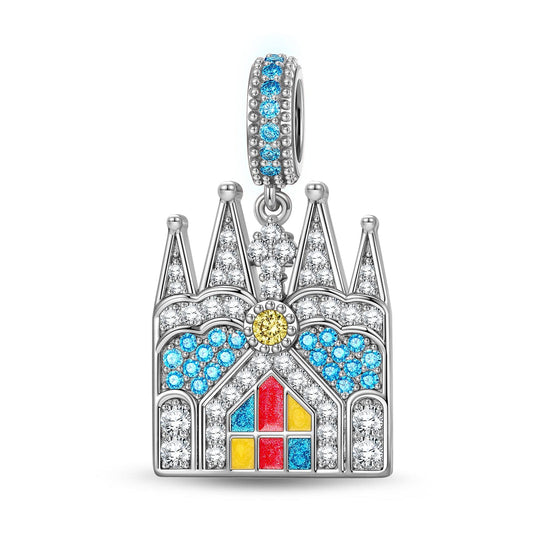 gona- Basilica St. Clotilde Tarnish-resistant Silver Dangle Charms With Enamel In White Gold Plated