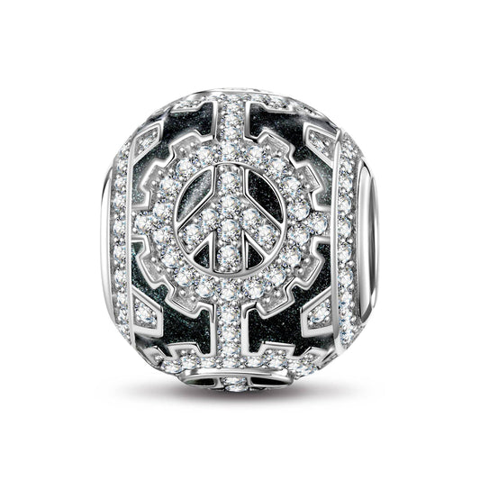 gona- XL Size Peace Tarnish-resistant Silver Charms With Enamel In White Gold Plated For Men