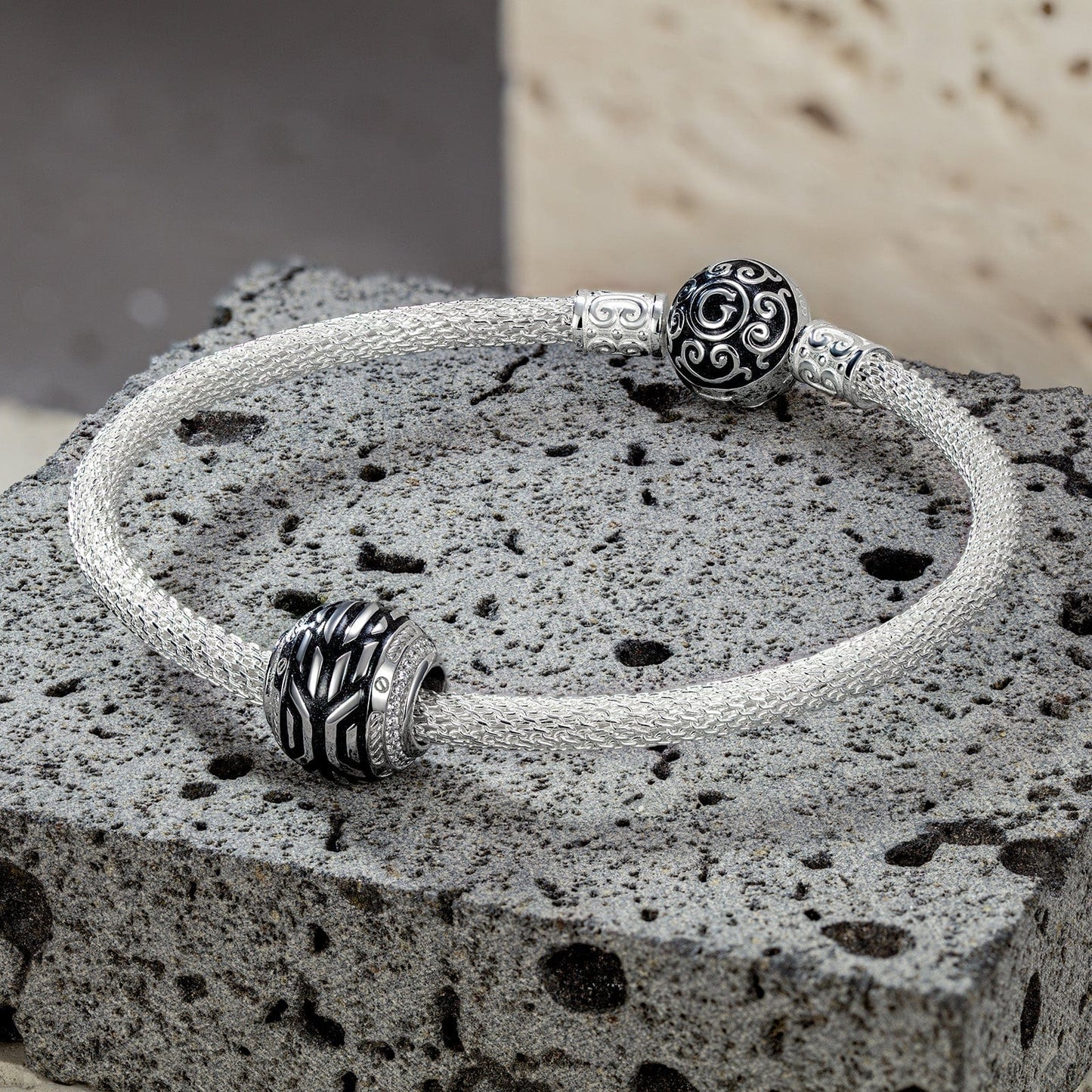 XL Size Mechanical Future Tarnish-resistant Silver Charms With Enamel In White Gold Plated For Men