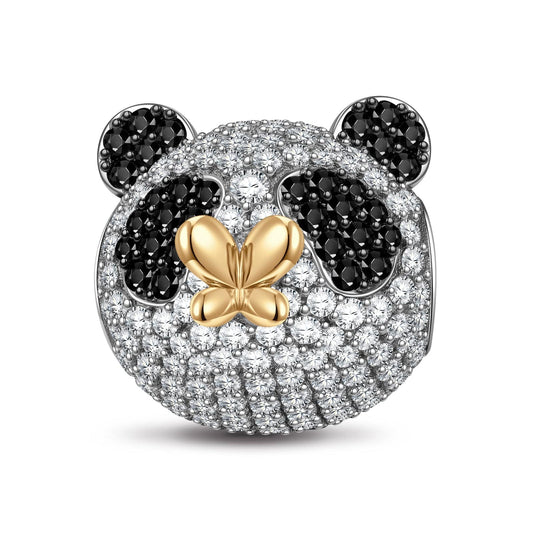 gona- Panda and Butterfly Tarnish-resistant Silver Animal Charms In Two-Tone Plating