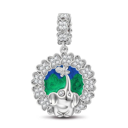 gona- Elephant and Butterfly Tarnish-resistant Silver Animal Dangle Charms With Enamel In White Gold Plated