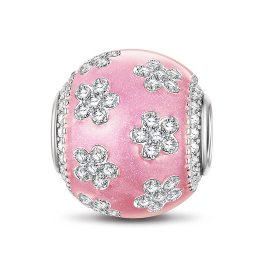 gona- Pink Flowers Tarnish-resistant Silver Charms With Enamel In White Gold Plated