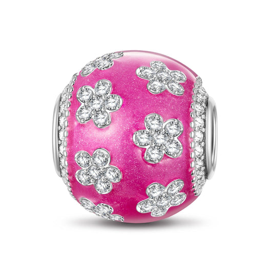 gona- Rose Pink Flowers Tarnish-resistant Silver Charms With Enamel In White Gold Plated