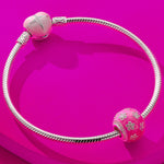 Rose Pink Flowers Tarnish-resistant Silver Charms With Enamel In White Gold Plated