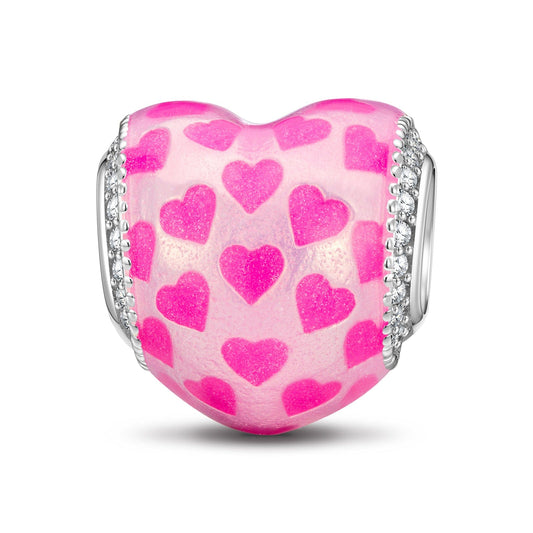 gona- Pink Romantic Love Tarnish-resistant Silver Charms With Enamel In White Gold Plated