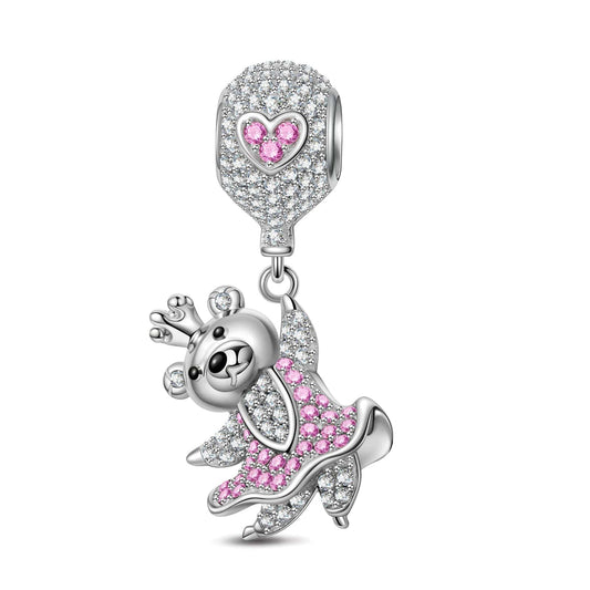 gona- Pink Princess Bear Tarnish-resistant Silver Dangle Charms With Enamel In White Gold Plated