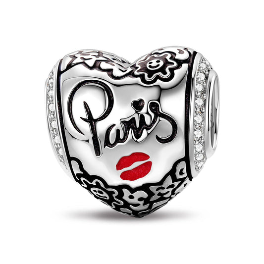 gona- Kiss in Paris Tarnish-resistant Silver Charms With Enamel In White Gold Plated