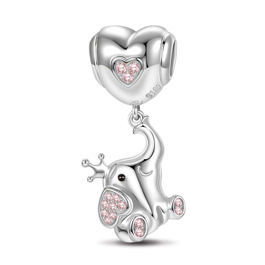 gona- Pink Heart Elephant Tarnish-resistant Silver Animal Dangle Charms In White Gold Plated