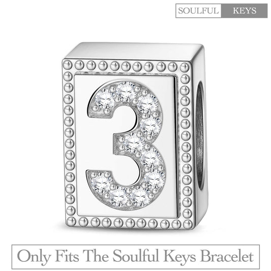 gona- Number Three Tarnish-resistant Silver Rectangular Charms In White Gold Plated