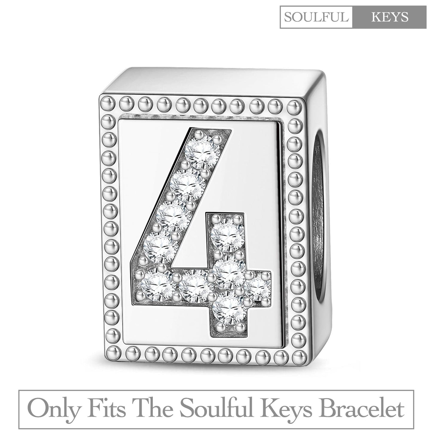 Number Four Tarnish-resistant Silver Rectangular Charms In White Gold Plated