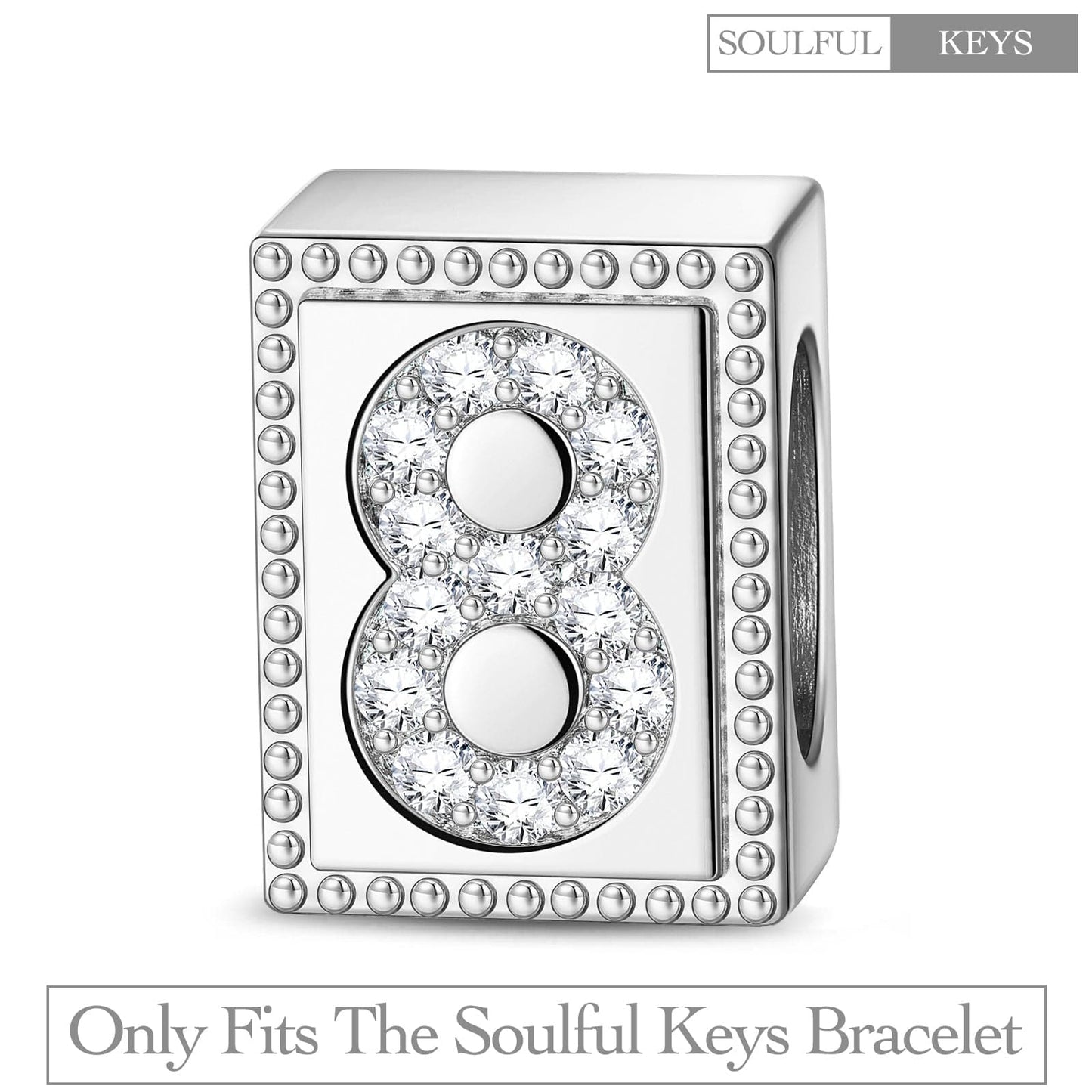 Number Eight Tarnish-resistant Silver Rectangular Charms In White Gold Plated
