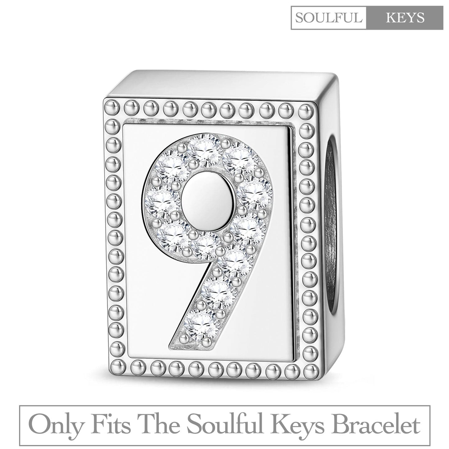 Number Nine Tarnish-resistant Silver Rectangular Charms In White Gold Plated