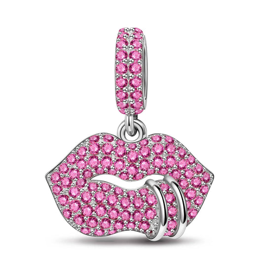 gona- Sophisticated Red Lips Tarnish-resistant Silver Dangle Charms In White Gold Plated