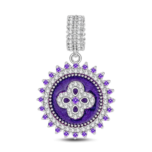 gona- Blooming Four-leaf Clover Tarnish-resistant Silver Dangle Charms With Enamel In White Gold Plated