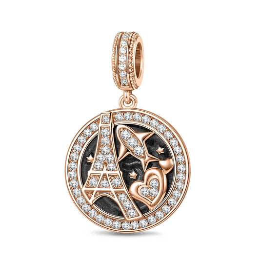 gon- Fly to Paris Tarnish-resistant Silver Dangle Charms With Enamel In Rose Gold Plated