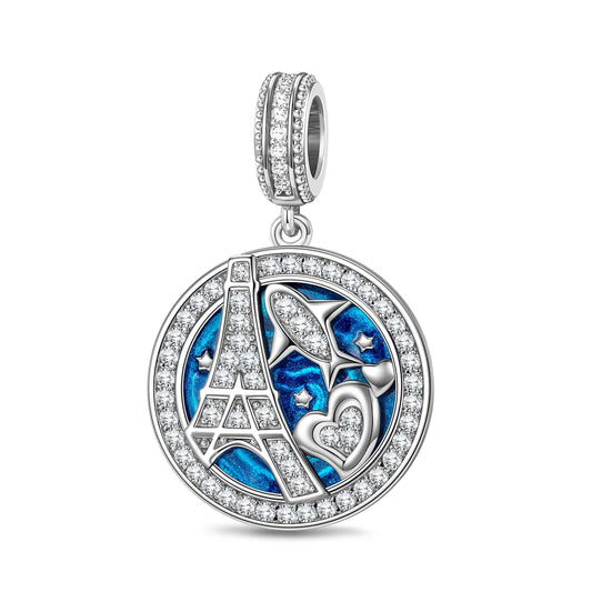gon- Fly to Paris Tarnish-resistant Silver Dangle Charms With Enamel In White Gold Plated