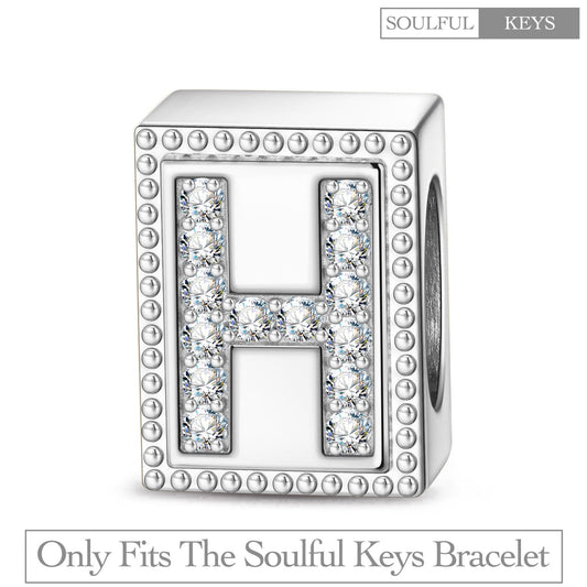 gona- Letter H Tarnish-resistant Silver Rectangular Charms In White Gold Plated