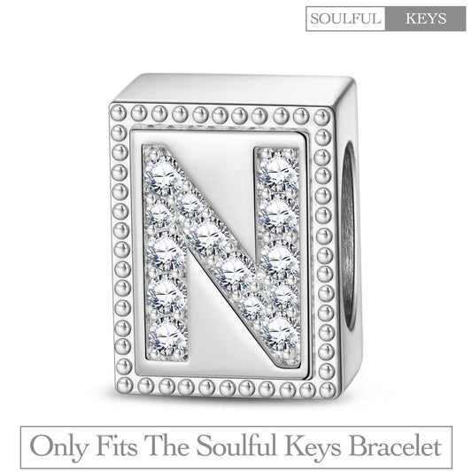 gona- Letter N Tarnish-resistant Silver Rectangular Charms In White Gold Plated