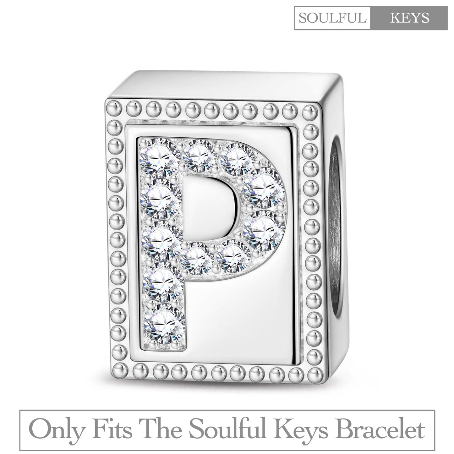 Letter P Tarnish-resistant Silver Rectangular Charms In White Gold Plated