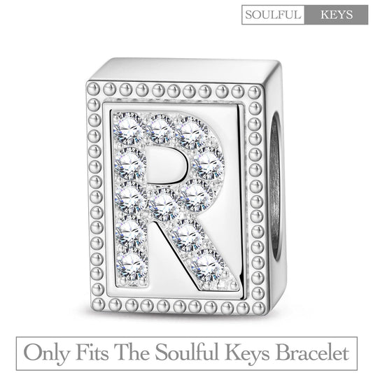 gona- Letter R Tarnish-resistant Silver Rectangular Charms In White Gold Plated