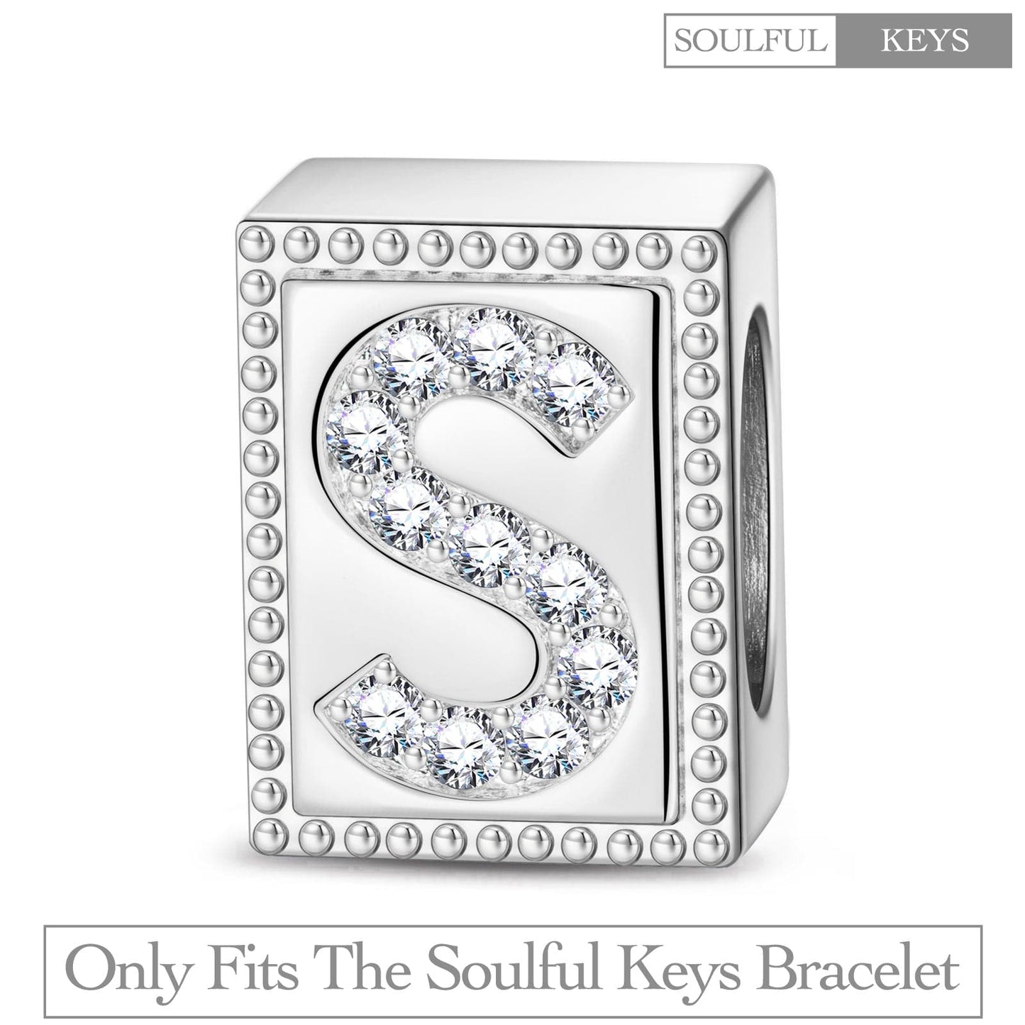 Letter S Tarnish-resistant Silver Rectangular Charms In White Gold Plated