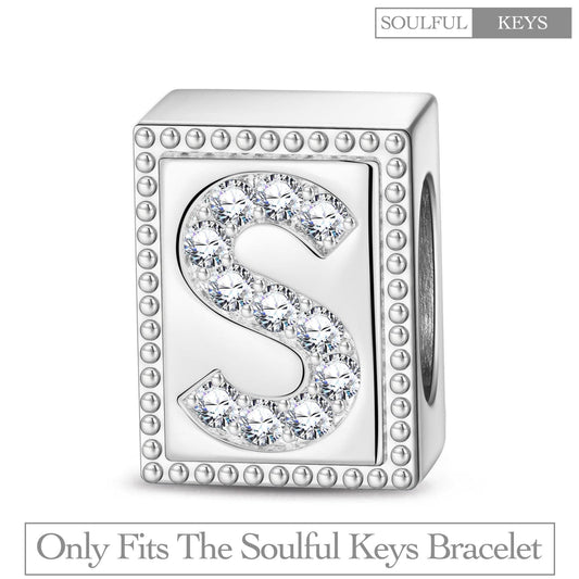 gona- Letter S Tarnish-resistant Silver Rectangular Charms In White Gold Plated