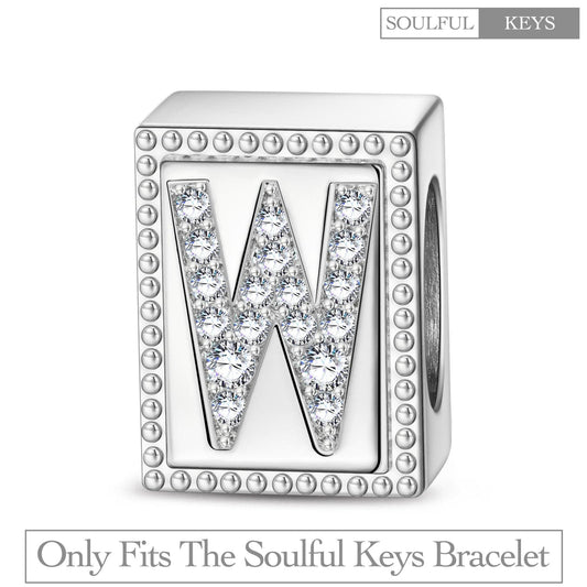 gona- Letter W Tarnish-resistant Silver Rectangular Charms In White Gold Plated