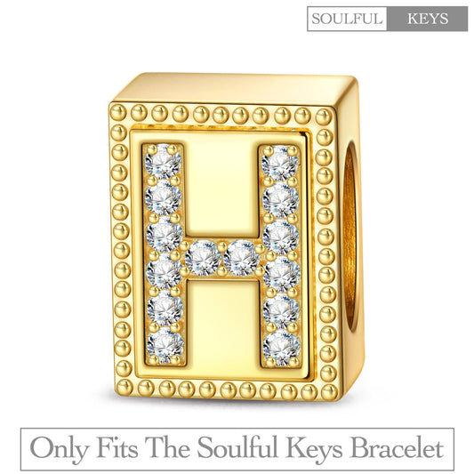 gona- Letter H Tarnish-resistant Silver Rectangular Charms In 14K Gold Plated