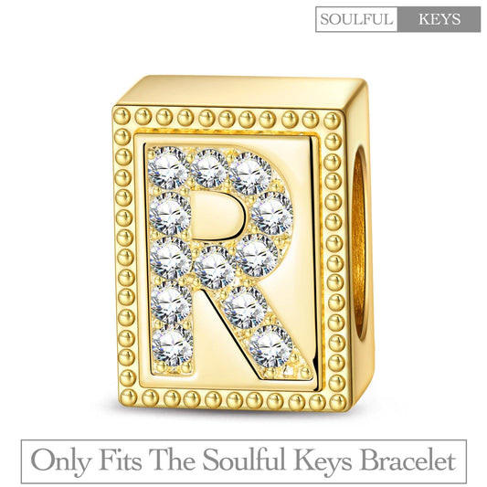 gona- Letter R Tarnish-resistant Silver Rectangular Charms In 14K Gold Plated