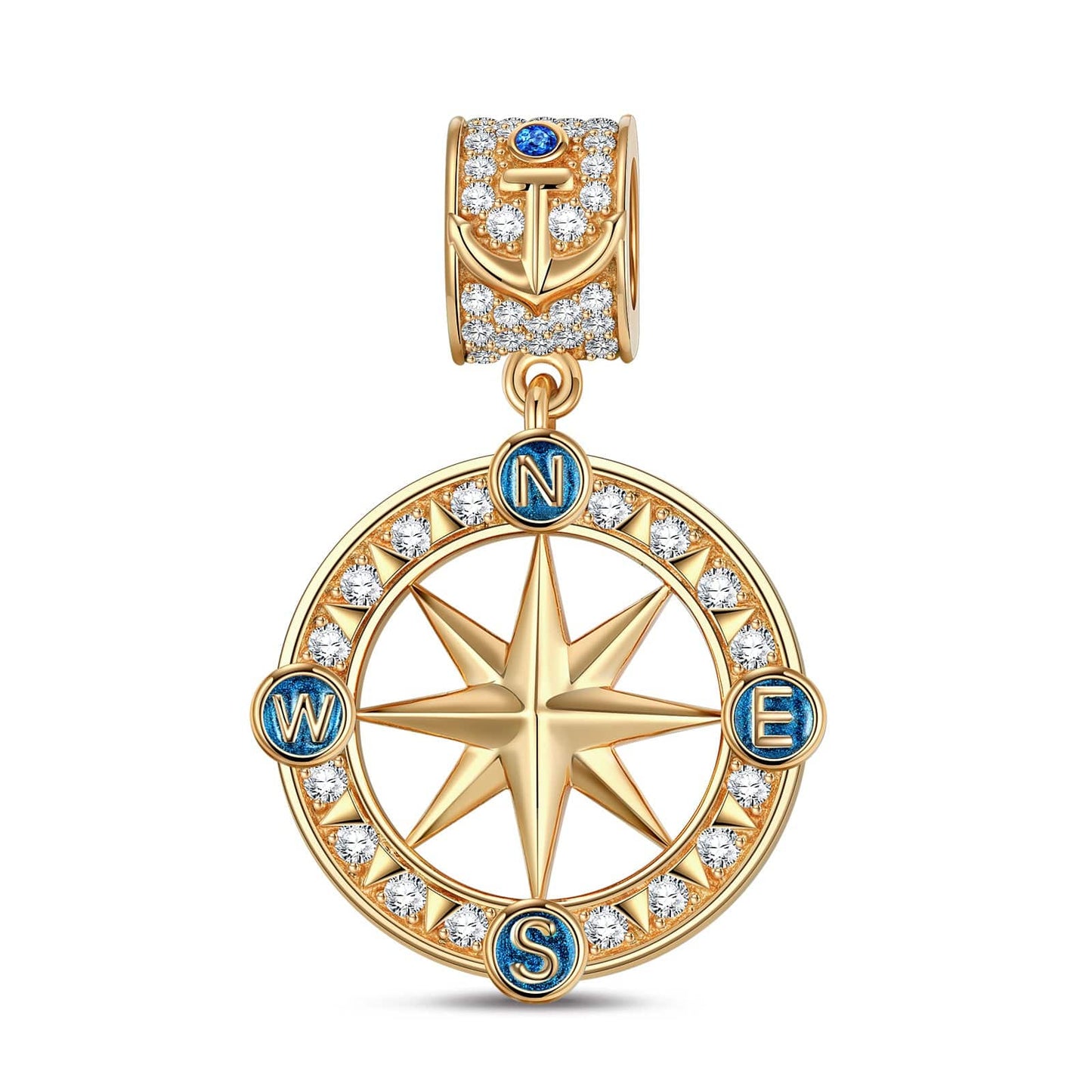 Navigational Stars Tarnish-resistant Silver Dangle Charms With Enamel In 14K Gold Plated