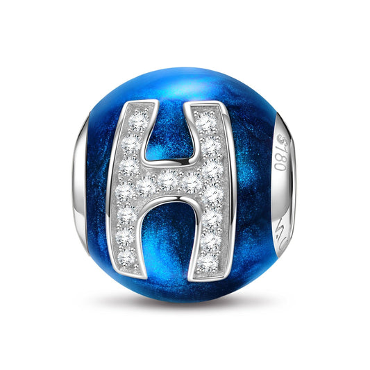gona- Letter H Tarnish-resistant Silver Charms With Enamel In White Gold Plated
