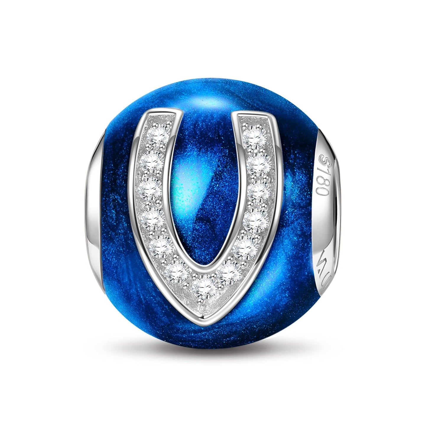 Letter V Tarnish-resistant Silver Charms With Enamel In White Gold Plated