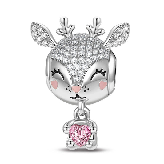 gona- Baby Reindeer Tarnish-resistant Silver Animal Dangle Charms With Enamel In White Gold Plated - Heartful Hugs Collection