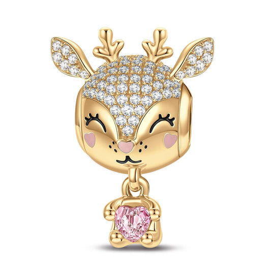 gon- Baby Reindeer Tarnish-resistant Silver Animal Dangle Charms With Enamel In 14K Gold Plated - Heartful Hugs Collection