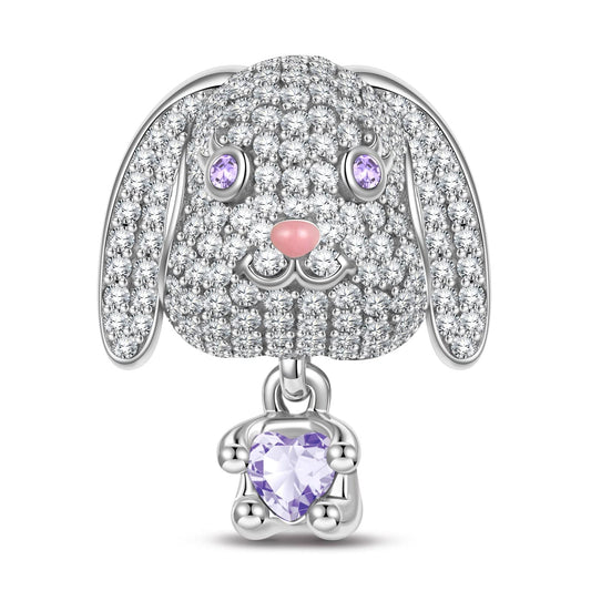 gona- Love Hug Bunny Tarnish-resistant Silver Animal Dangle Charms With Enamel In White Gold Plated - Heartful Hugs Collection