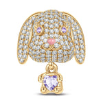 Love Hug Bunny Tarnish-resistant Silver Animal Dangle Charms With Enamel In 14K Gold Plated - Heartful Hugs Collection