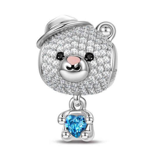 gona- Love Hug Bear Tarnish-resistant Silver Animal Dangle Charms With Enamel In White Gold Plated - Heartful Hugs Collection