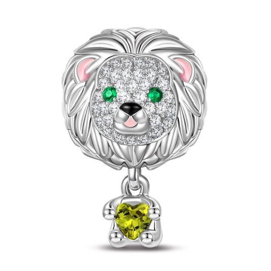 gona- Love Hug Lion Tarnish-resistant Silver Animal Dangle Charms With Enamel In White Gold Plated - Heartful Hugs Collection