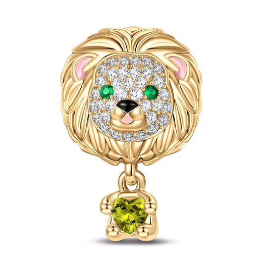 gona- Love Hug Lion Tarnish-resistant Silver Animal Dangle Charms With Enamel In 14K Gold Plated - Heartful Hugs Collection