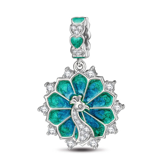 gona- Peacock Tarnish-resistant Silver Animal Dangle Charms With Enamel In White Gold Plated